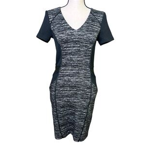 Dynamite size, small black and white tweed pencil skirt sleeve dress.